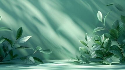 luxury leaf shadow leaves in blank green natural background. concept scene stage showcase, product, nature, perfume, promotion sale, banner, presentation, cosmetic. 3D render