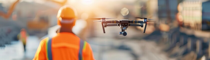 Drones optimizing time in composite construction stunning images illustrating how drone technology streamlines processes and enhances productivity for Midjourney