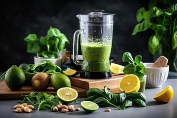 Healthy detox green smoothies ingredient blender drink.