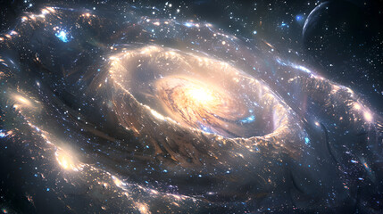 Fototapeta premium Spiral galaxy, interstellar scenery, galaxies, planets, space, futuristic world, space world, starscapes, interstellar, comets, asteroids in the outer space, dark background