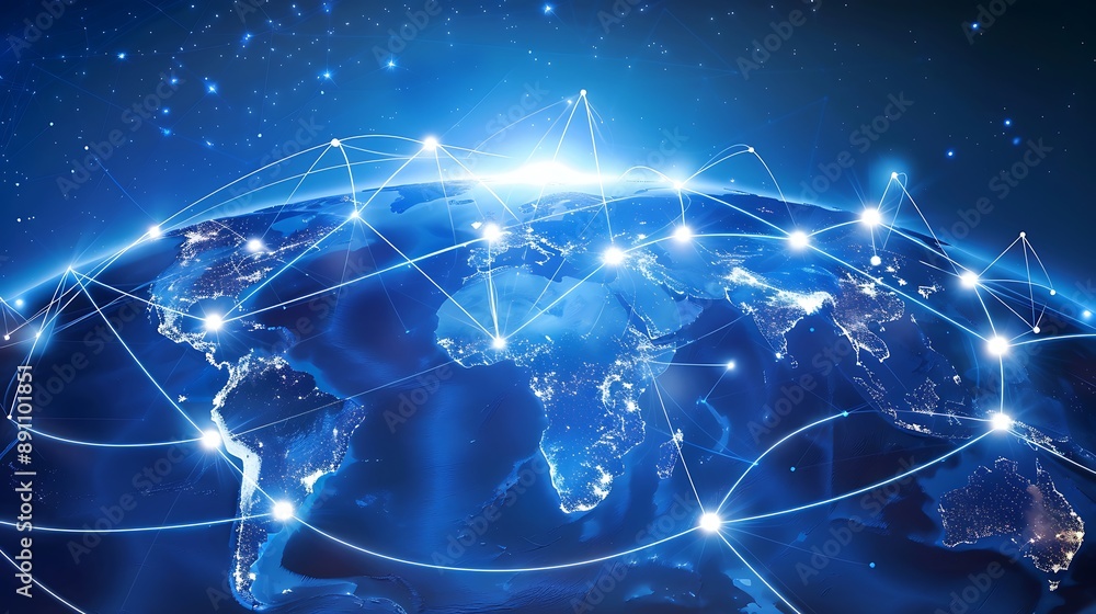 Poster global network connection big data analytics business concept world map point digital technology soc