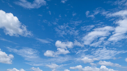 Fototapeta premium clear blue sky background,clouds with background, Blue sky background with tiny clouds. White fluffy clouds in the blue sky. 