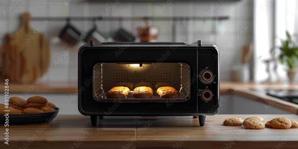 Canvas Prints Black Toaster Oven on Wooden Counter