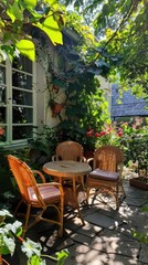 Fototapeta premium A cozy bed and breakfast with a garden, nestled in the countryside