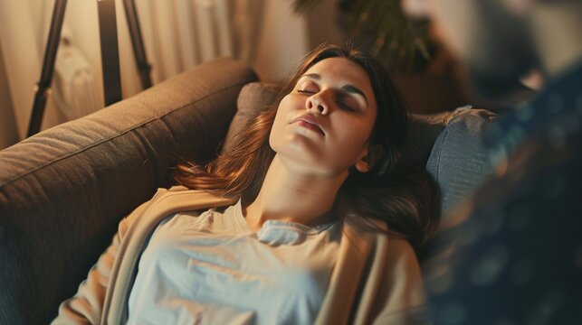 A therapist uses hypnosis to help a woman overcome childhood traumas and reach a trance-like state during their sessions.