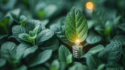 Efficiency symbol. Energy symbol with verdant foliage. Sustainable and eco-conscious. Eco image. Illustration.