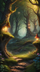 Fairy tale forest background with magical lighting