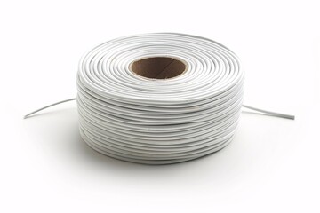 A pristine white electric wire roll on a blank background.