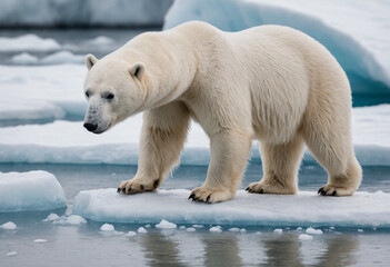 Fototapeta premium Polar bear searching for food on a shrinking ice sheet. 