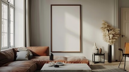 Modern Living Room Interior Design with Brown Leather Sofa