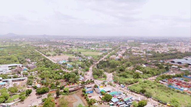 Drone fly over crossroads circle