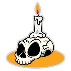 Human Skull cartoon characters with burning candle on it. Best for sticker, logo, decoration, and mascot with halloween themes