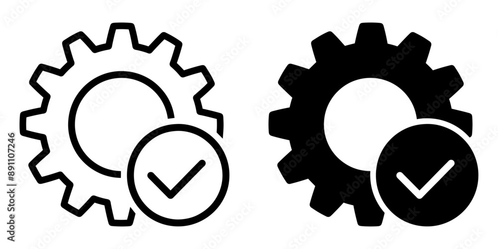 Fototapete ofvs640 OutlineFilledVectorSign ofvs - gear - check mark vector icon . operational process checked . update . isolated transparent . outline and filled version . AI 10 / EPS / PNG . g11986