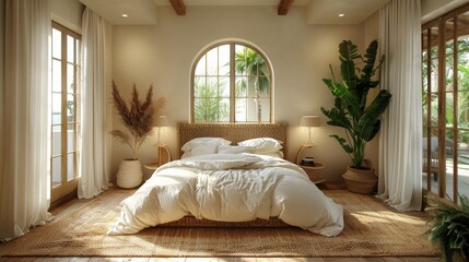 Background with a vintage-inspired wall poster, complemented by a cozy armchair and patterned pillow, brings a touch of retro charm and natural warmth to the interior decor