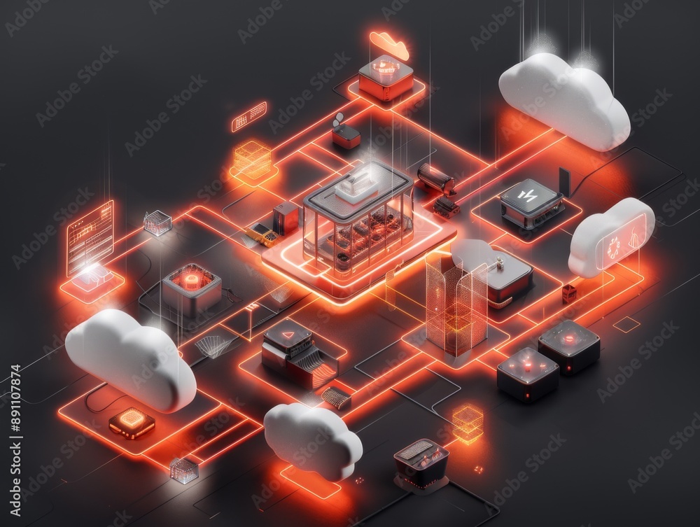 Poster cloud computing network illustration.