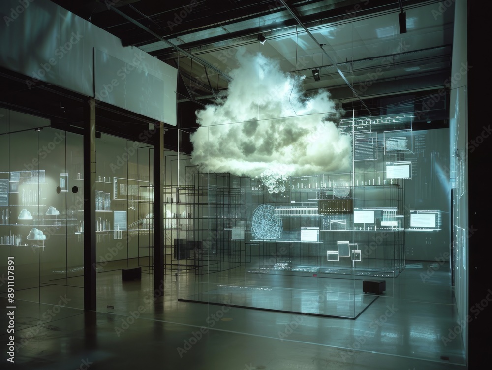 Poster modern cloud computing data center.