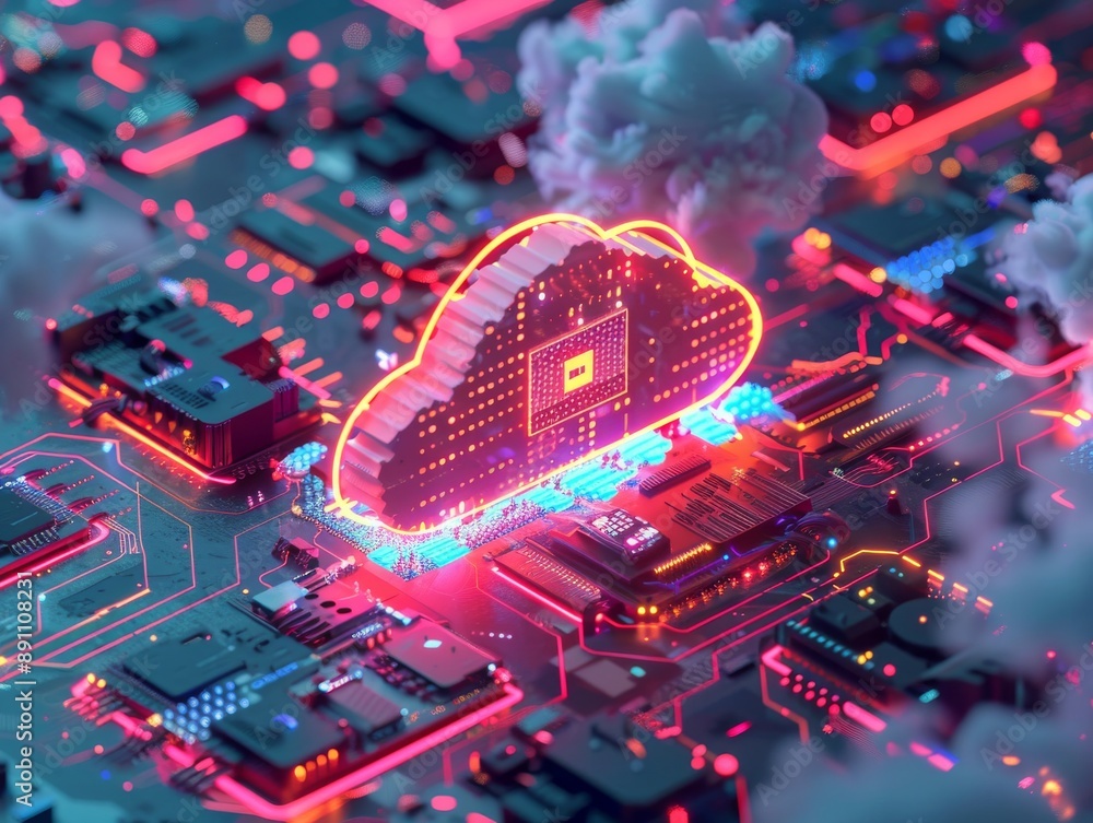 Poster cloud computing on a circuit board.