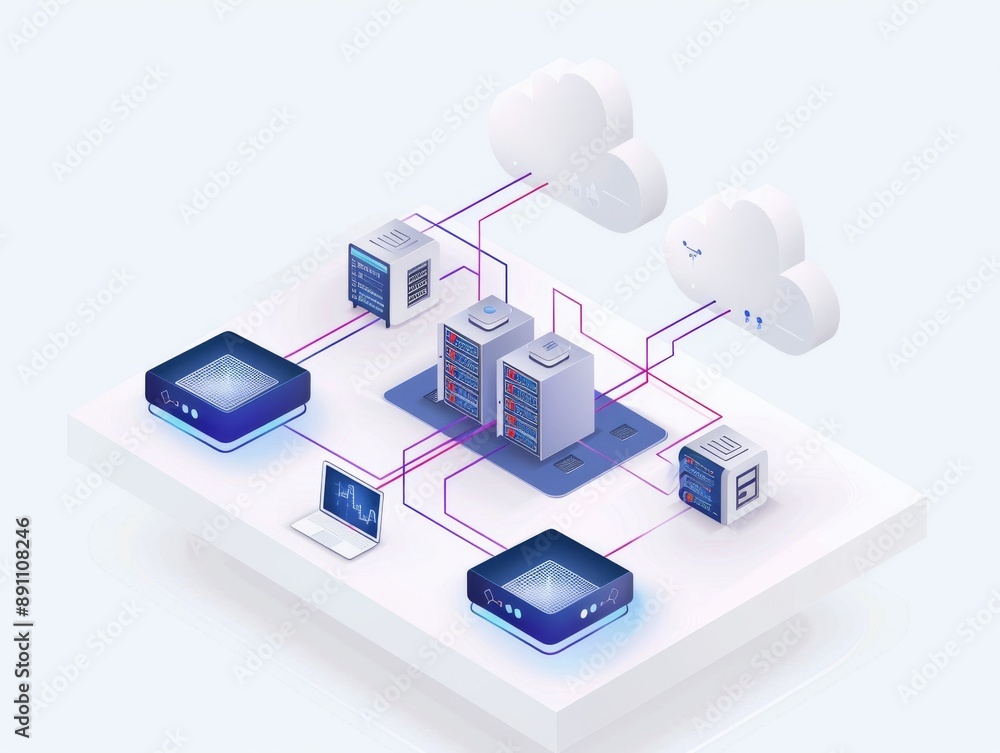 Poster cloud computing network with servers and devices.