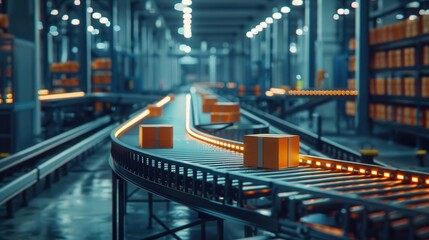 Fototapeta premium A factory conveyor belt moving products