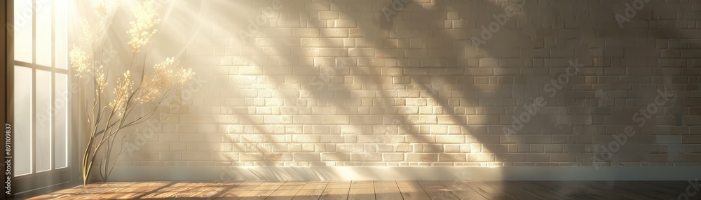 Poster a window with sunlight shining through it, creating a warm and inviting atmosphere. the room is empt