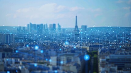 Cityscape with Network Connections in Paris