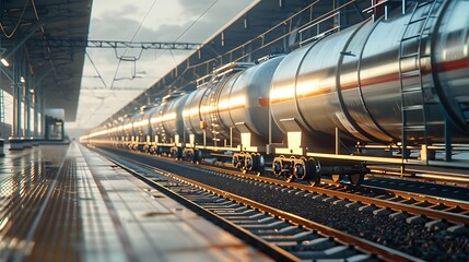 Naklejka premium Train consisting of tanks with fuel at the station