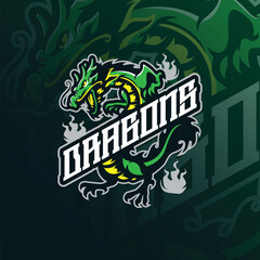 Dragon mascot logo design vector with modern illustration concept style for badge, emblem and t shirt printing. Angry dragon illustration for sport and esport team.