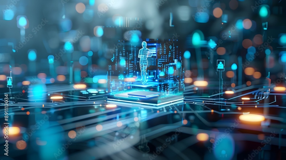 Aufkleber cybersecurity it support minimalist icon hologram in digital technology futuristic abstract backgrou