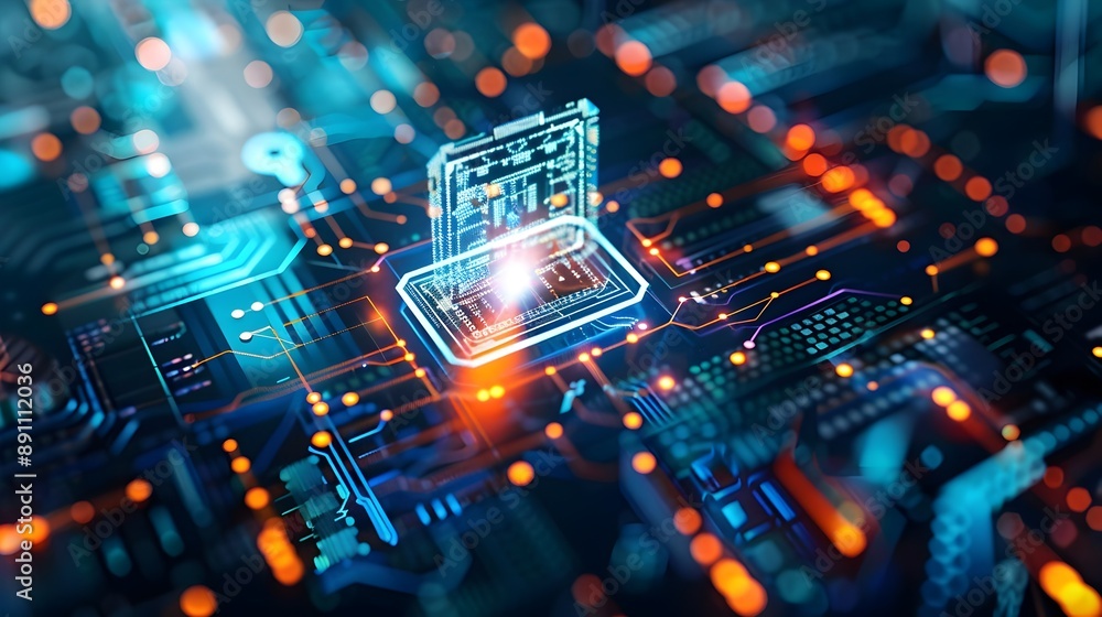 Poster cybersecurity and it support hologram icon visualization in minimalist digital technology background