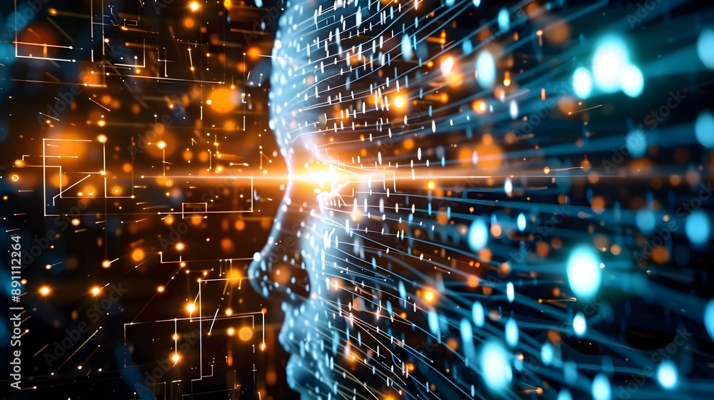 Poster futuristic digital network abstract with shimmering lights and technical patterns