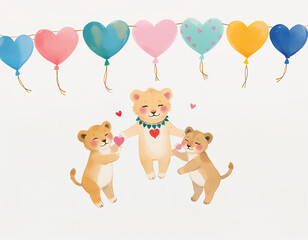 Happyday)lion_with_heart_balloons Fairytale watercolour-style illustrations