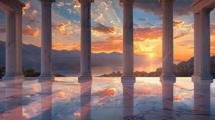 Sunset View from Ancient Greek Columns