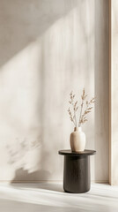 Fototapeta premium Luxury property interiors with minimal ornaments and furniture, neutral warm colors and copy space. Elegant apartment interiors composition.