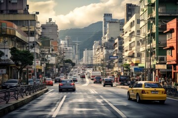 Fototapeta premium Traffic street in taiwan architecture metropolis cityscape.