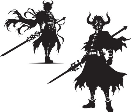 Demonn art character black and white silhouette 