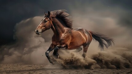 Powerful Horse Running Through Dust