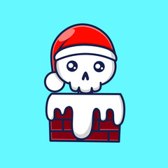 Cute cartoon skull coming out of chimney