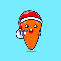 Cute carrot cartoon with christmas hat