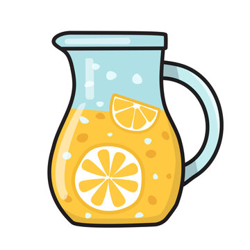 recommend clip art: Hand drawn icon of a jug of lemonade. Design concept of a beach summer vacation by the sea.