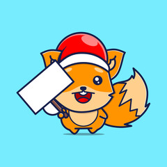 Cute cartoon fox is holding a white board