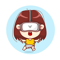 Cartoon kawaii girl playing vr game