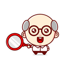 Cute cartoon scientist seeddang holding a magnifying glass