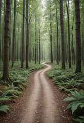 Fototapeta premium Winding trail leading through a dense forest. 