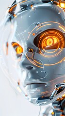Futuristic Robotic Head with Intricate Mechanical and Electronic Components