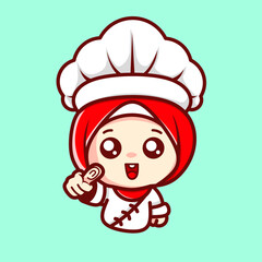 Cute cartoon muslim chef raising his thumbs up