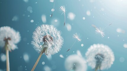 Obraz premium Dandelion Seeds Floating in the Wind