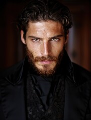 Obraz premium Intense gaze of a rugged bearded man