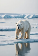  Polar bear searching for food on a shrinking ice sheet. 