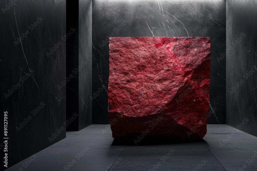 Wall mural dramatic red rock sculpture in dark room