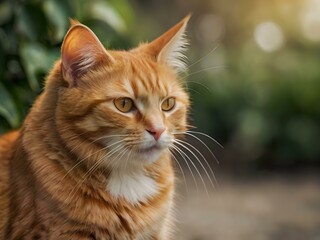 orange cat with blur background, orange cat is sitting and looking